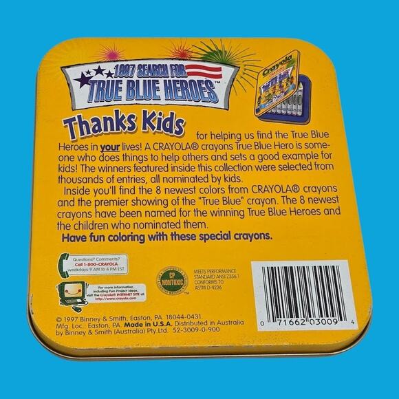 Crayola Crayons Vintage Tin Honors True Blue Heroes Limited Ed 9 Special Crayons - Picture 4 of 11